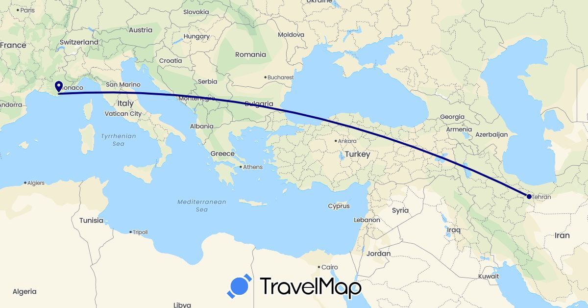 TravelMap itinerary: driving in Iran, Italy (Asia, Europe)